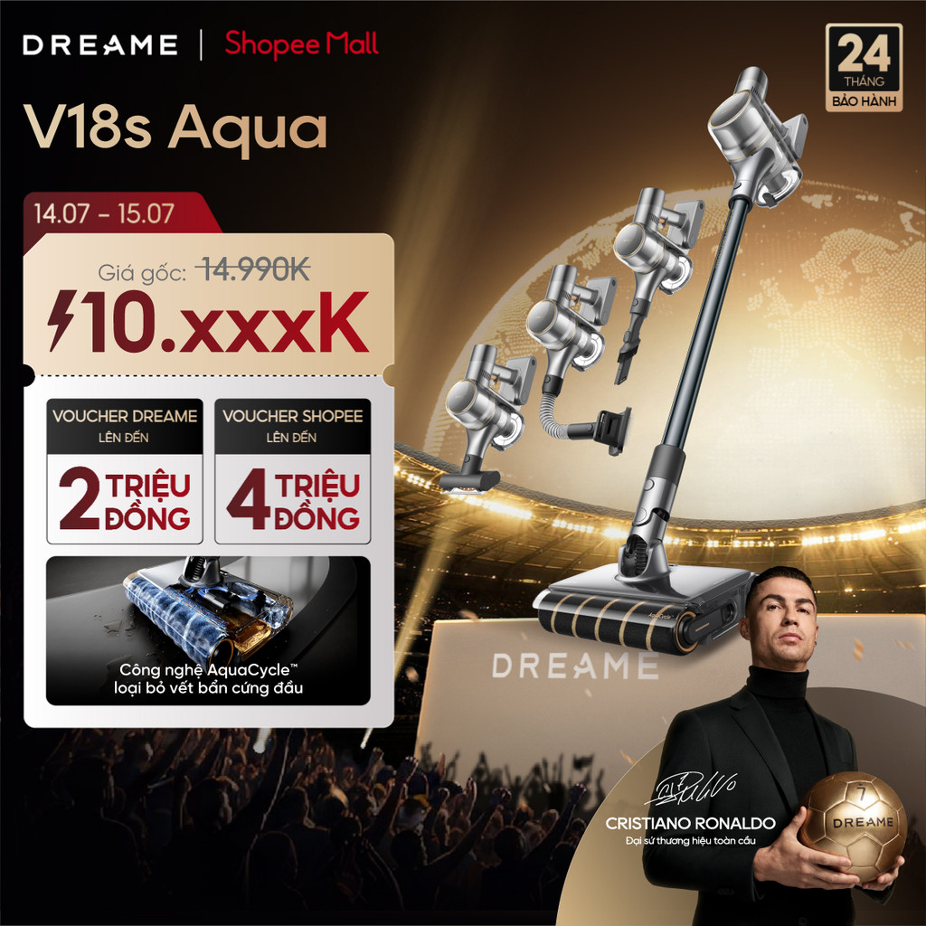 Dreame V18s Aqua Máy hút bụi cầm tay không dây | Tích hợp cuộn lăn ướt | Hút & chải lông thú cưng | 