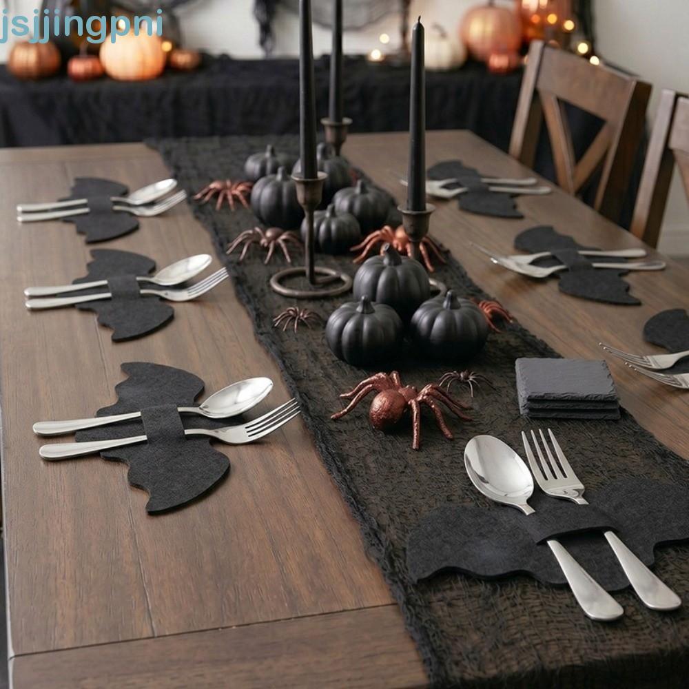 JSJJING 12 Chiếc Halloween Nhện Web Dao Kéo Bao, Túi Dao Kéo Dơi Đen Di Động, Sáng Tạo Trang Trí Đũa