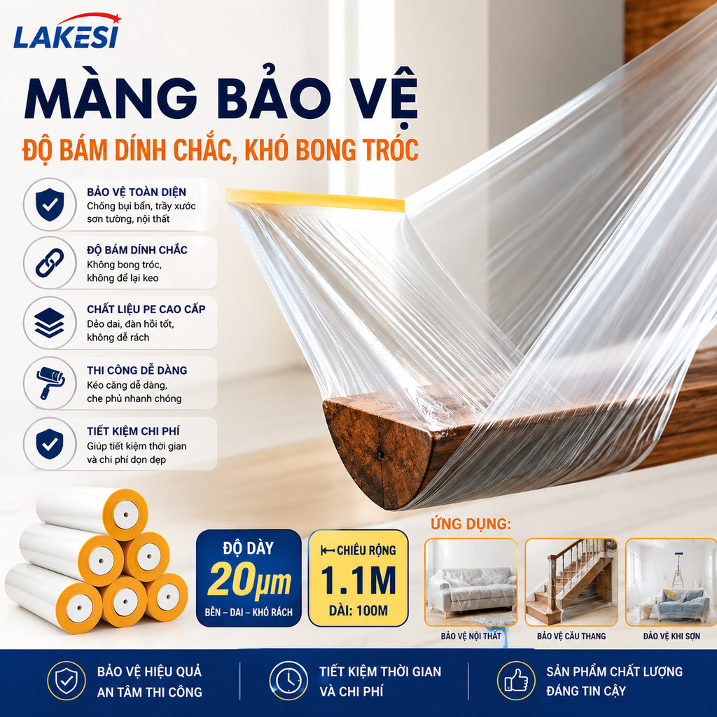 Màng Bọc Nilon Che Bụi, Che Sơn Đa Năng, Có 1 Đầu Dán Cố Định, Bảo Vệ Nội Thất, Bàn Ghế, Giường Tủ