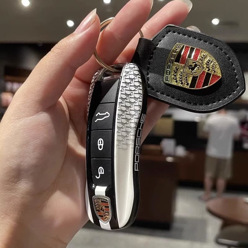 Vỏ chìa khóa Porsche macan Cayenne Cayman taycan 718 Boxster 911 Panamera key bảo vệ màu đen trắng