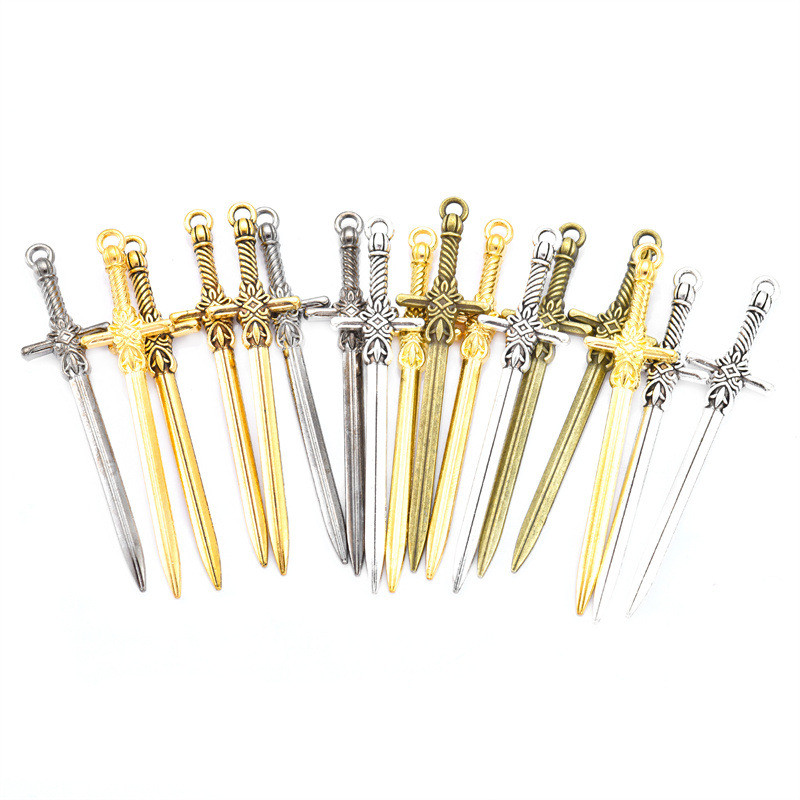 10 Chiếc 49x12mm 5 Màu Acgn Cosplay Thanh Kiếm Halberd Quyến Rũ Mặt Dây Chuyền Cho DIY Trang Sức Làm