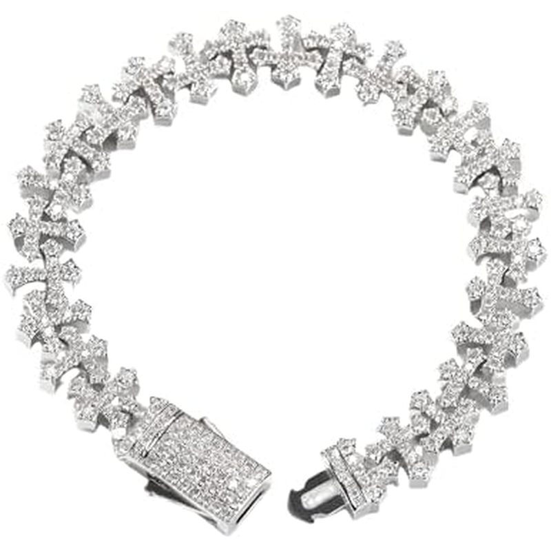 LUSSO 925 Sterling Silver Iced Out Cross Bracelet dành cho nữ và nam giới - 5A + Iced Out Crosses Li