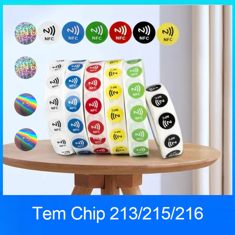 Tem NFC 7 màu NTAG213 NTAG215 RFID tag 13.56MHz Sticker NFC decal iPhone Android Shortcut chia sẻ nh