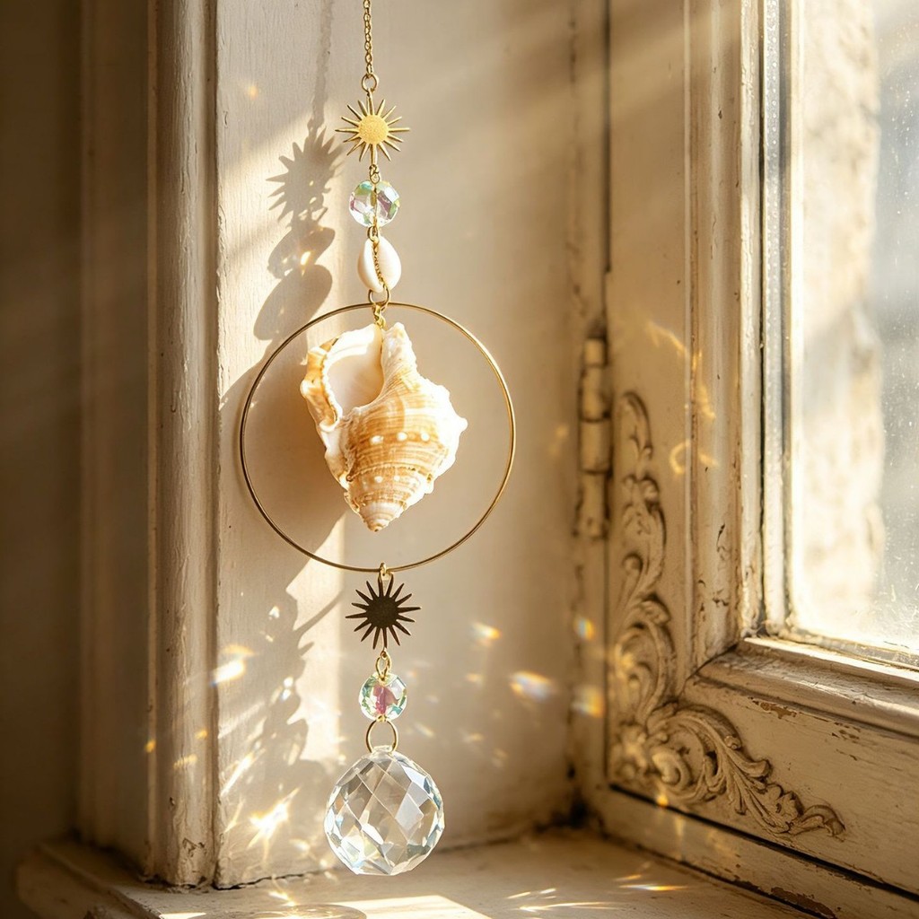 Preferred#Shell crystal wind chime sun catcher balcony window decoration pendant for Qixi Festival a