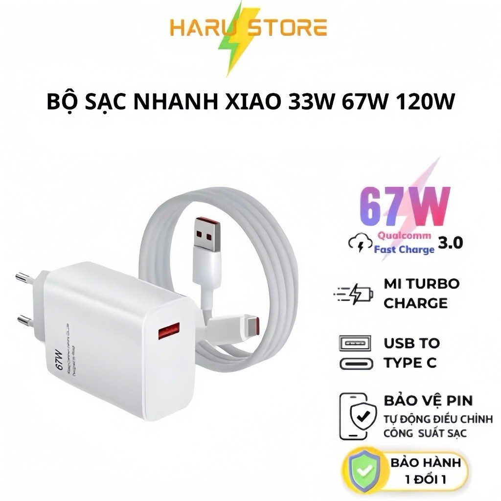 Bộ Sạc Nhanh Xiaomi ,Redmi,Realmi 33W 67W 120W  - Mi Charge Turbo 33W 67W 120W Siêu nhanh K89