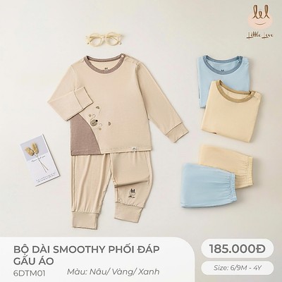 Bộ dài tay sợi tre đáp gấu áo Lil Little Love [ Siêu Mềm, Mát, Mịn Co Dãn Và Thấm Hút Mồ Hôi Tốt]Size 6M - 4Y (6DTM01)