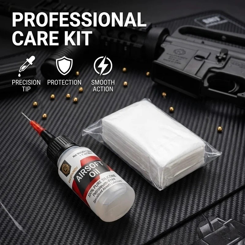 Dầu bôi trơn Airsoft silicon nguyên chất 30ml với đầu kim chính xác & miếng làm sạch cho GBB AEG Gas