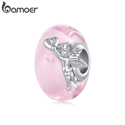 Bamoer Charms Hạt Trái Tim Thiên Thần Murano Phụ Kiện Vòng Tay DIY Cho Nữ Quà Tặng