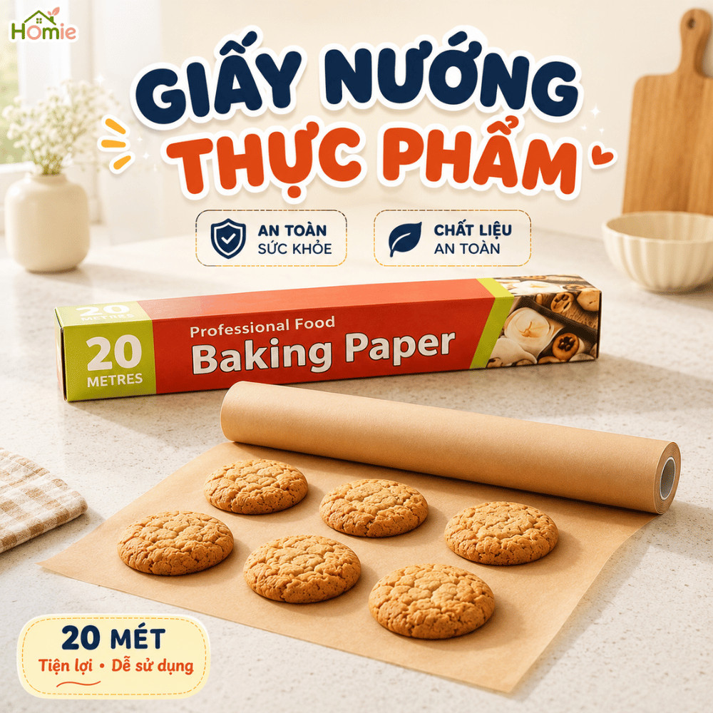 Cuộn 30M Giấy Nến Nướng Bánh HOMIE, Giấy Lót Nồi Chiên Không Dầu, Lò Nướng Chống Dính Chống Thấm Dầu