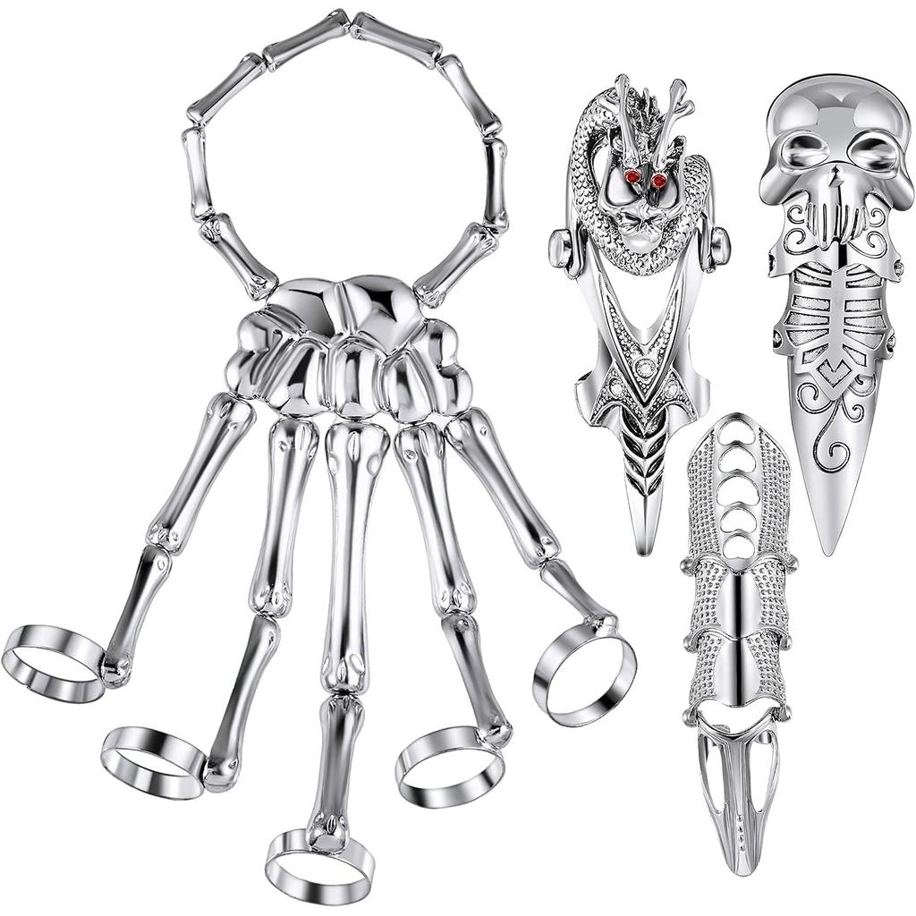 Hicarer 4 Miếng Punk Dây Đeo Tay Đầu Lâu Ngón Tay Vòng Đầu Lâu Bộ Xương Khớp Vòng Tay Knuckle Full J