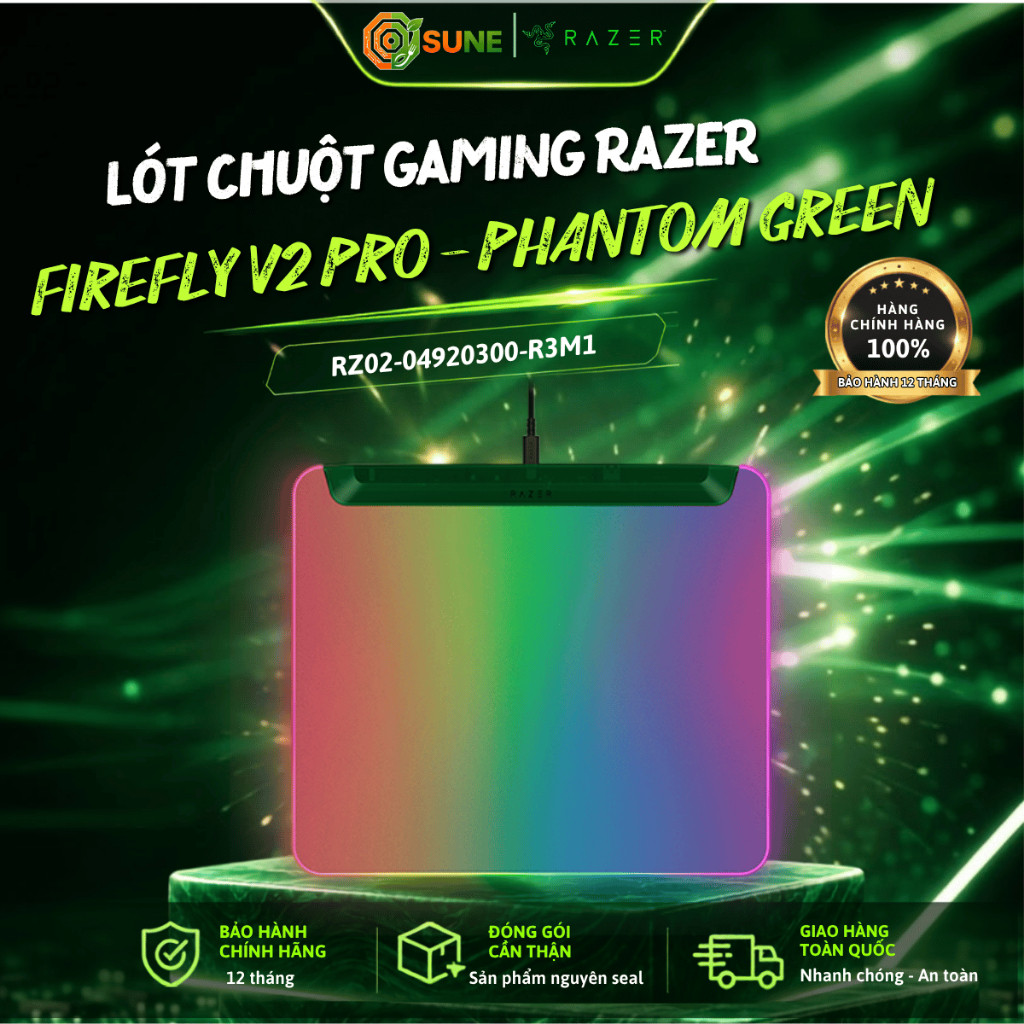 Lót Chuột Gaming Razer Firefly V2 Pro Phantom USB 2.0 Tích hợp Đế Chống Trượt Bề Mặt Siêu Mịn Sune