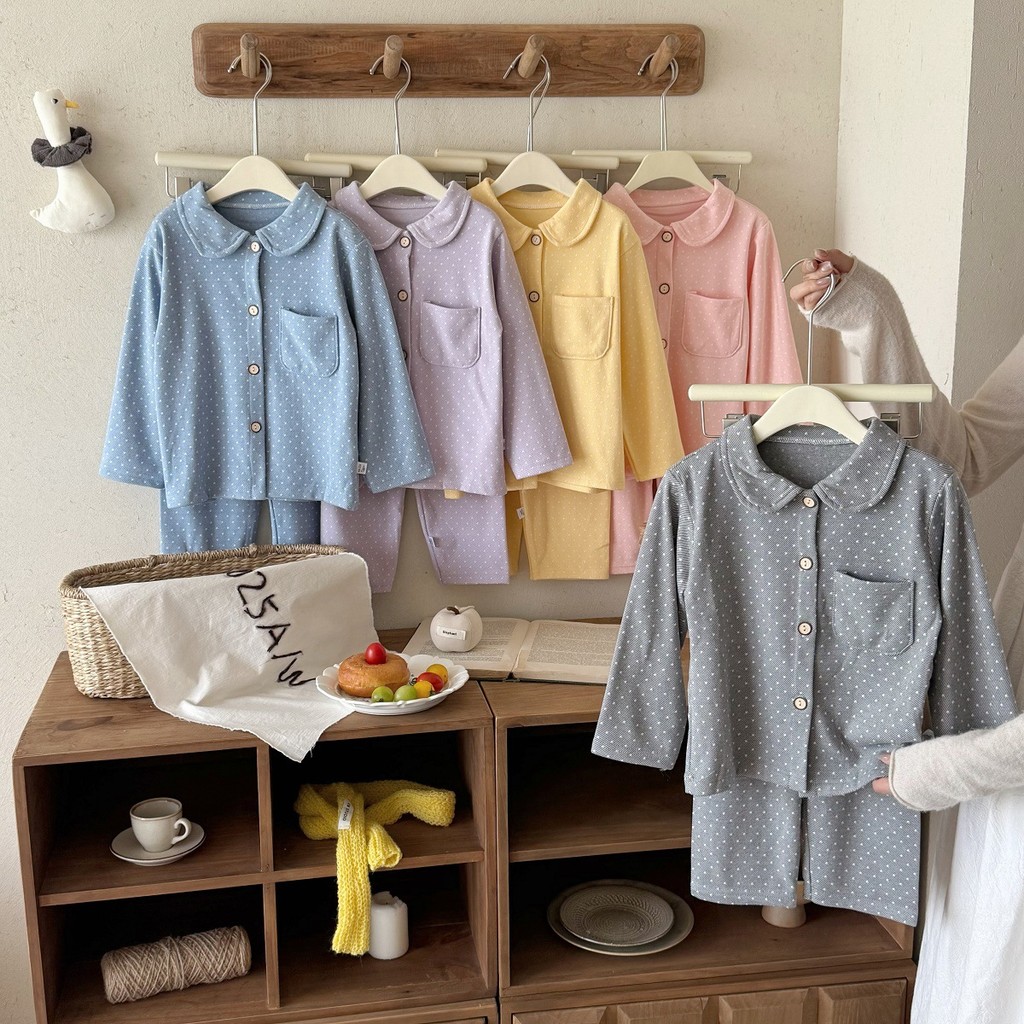(6m-8Yrs) Bộ đồ ngủ lông cừu mùa thu đông dành cho trẻ em Áo & Quần dài tay ấm áp thoáng khí Quần áo gia đình dễ thương cho bé