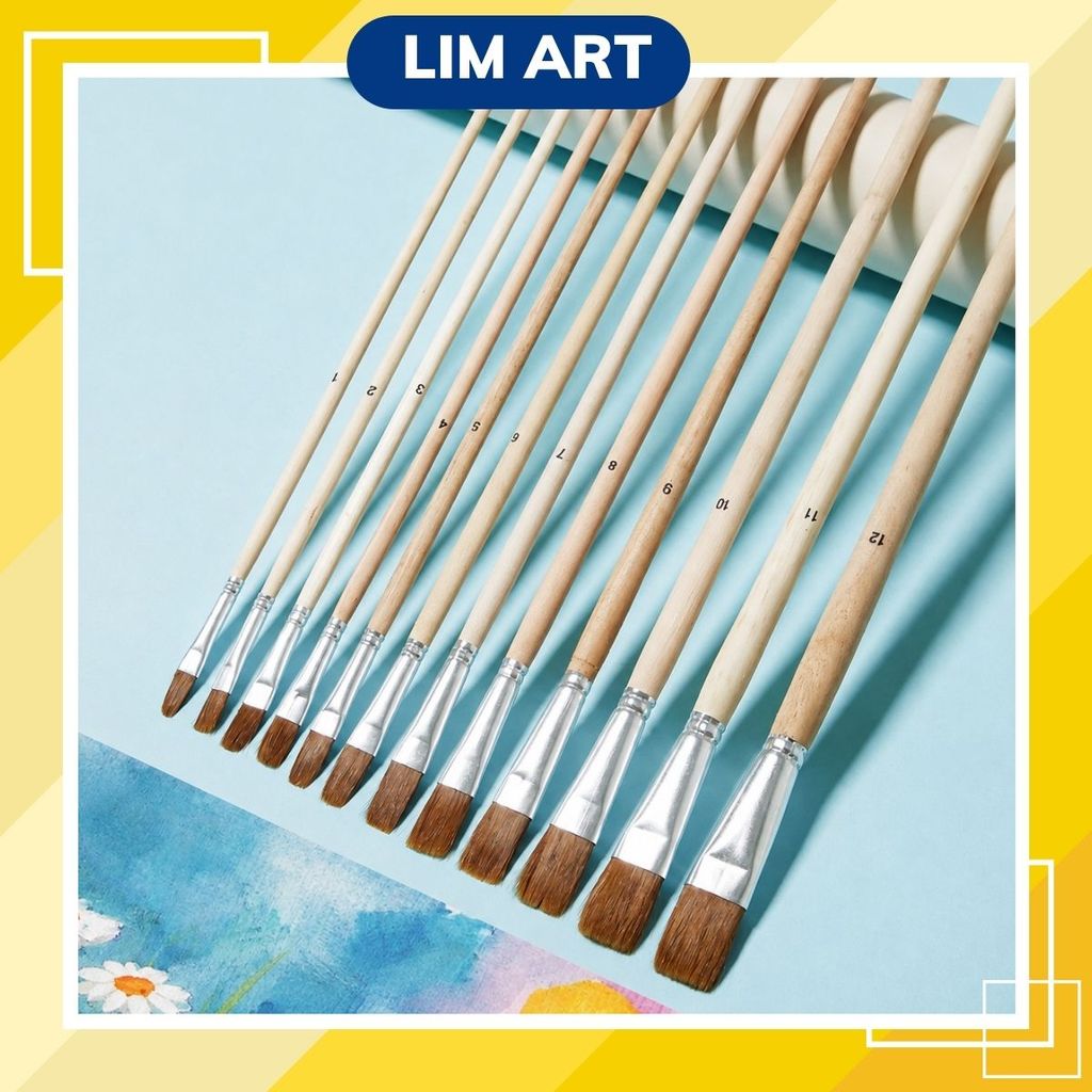 Cọ Lông Ngựa Đầu Dẹp, Cọ Vẽ Màu Nước, Gouache, Acrylic LIM ART