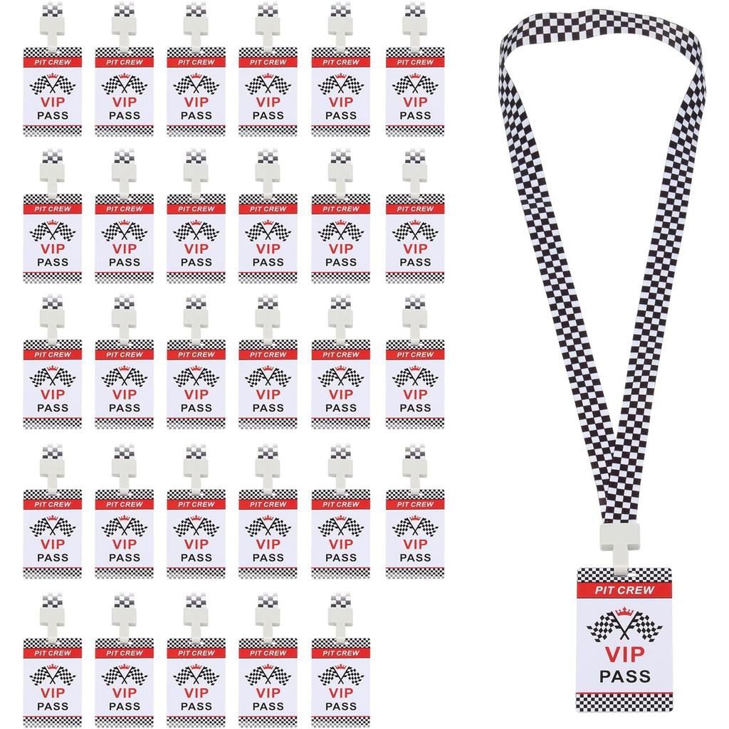 30 bộ thẻ VIP đua xe với dây đeo cổ kẻ caro, thẻ VIP PVC số lượng lớn có dây đeo cổ có thể tháo rời 