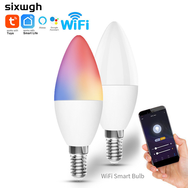Bóng đèn thông minh Tuya WiFi Candle Light E14, bóng đèn LED điều khiển từ xa bằng APP, điều khiển g