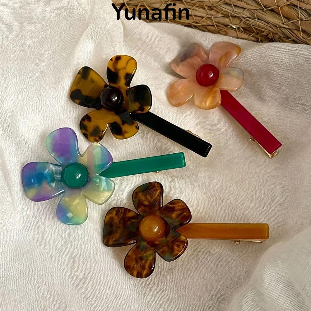 YUNAFIN 2 Kẹp Tóc Acetate, Kẹp Mỏ Vịt Kẹp Tóc Hoa Màu Nhạt, Retro Hình Hoa Ngọt Ngào Acetate Kẹp Tóc