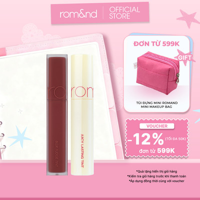 Combo Son kem siêu lì Romand Blur Fudge Tint 5g + Son tint bóng, siêu lì Romand Romand Juicy Lasting Tint 5.5g