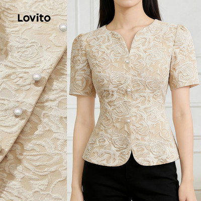 Áo kiểu nữ Lovito mơ xuân hè ôm eo jacquard thanh lịch LK4ED883
