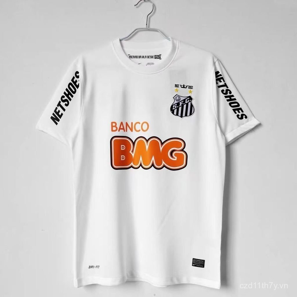 Retro Neymar Jersey 2012-13 Santos Retro Áo Bóng Đá Trắng Đen Áo Sơ Mi