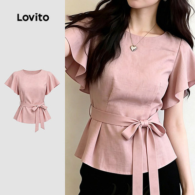 (New Arrival) Lovito Áo Kiểu Hàn Quốc Thanh Lịch Áo Công Sở Màu Hồng Tinh Tế Cho Nữ Mùa Xuân/hè L195ED081