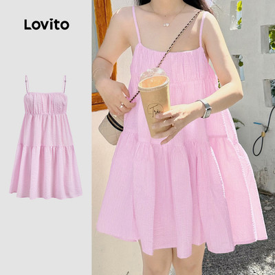 (Phong cách thường ngày) Lovito Trang phục hàng ngày váy hồng mùa xuân/hè dành cho phụ nữ L151AD048