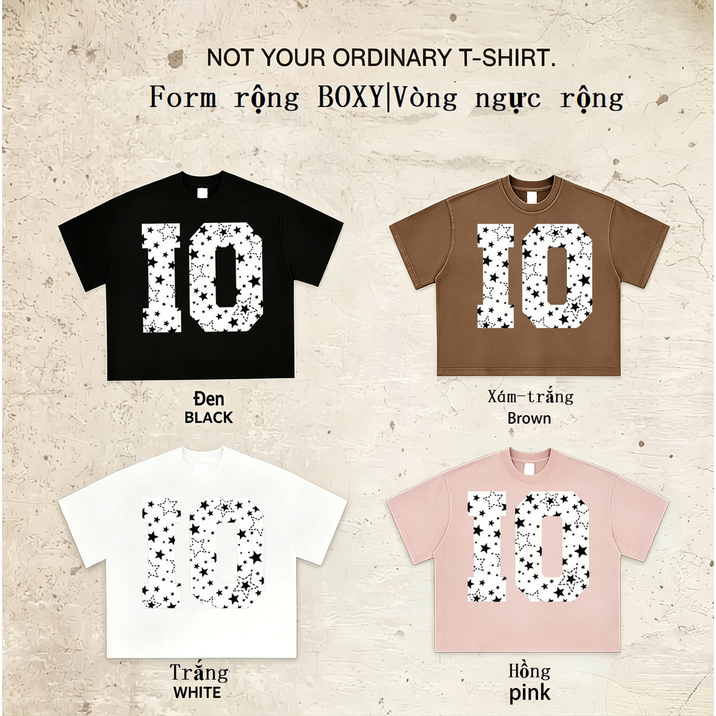 COD✅ (Hồ Chí Minh)RTOML oversized t shirt woman BOXY áo thun mỹ Số mười hoa văn sao