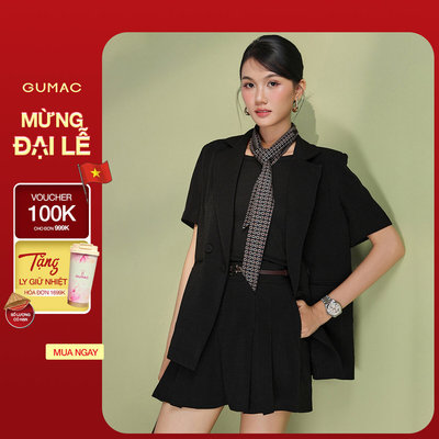 Áo Blazer Nữ GUMAC Áo Vest Tay Ngắn 1 Lớp Có Đệm Vai Chất Chéo Nhật Thanh Lịch OWF05043