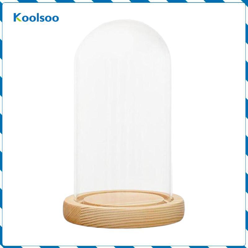 Màn hình Cloche Dome Glass Bell Jar Đế gỗ Accent Trang trí Mái vòm trong suốt Giá đỡ trưng bày tròn 