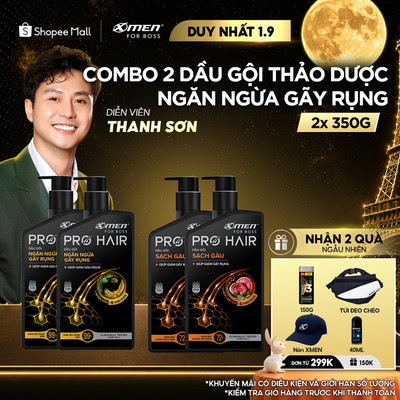 [SVIP] Combo 2 Dầu gội Thảo Dược X-Men For Boss Pro Hair 350G Giúp Sạch Gàu và Giảm Gãy Rụng