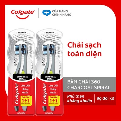 Bộ 4 Bàn chải Colgate 360 Charcoal lông chải xoắn kép, than hoạt tính kháng vi khuẩn