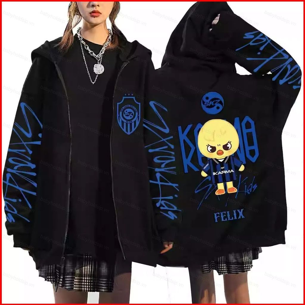 BS1 Stray Kids skzoo KARMA anime dây kéo Áo khoác Hoodie Unisex Top SB1