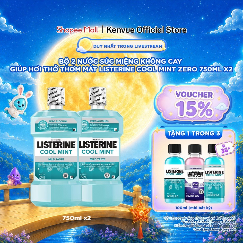 [LIVE] Combo 2 Nước Súc Miệng Listerine Cool Mint Zero 750mlx2