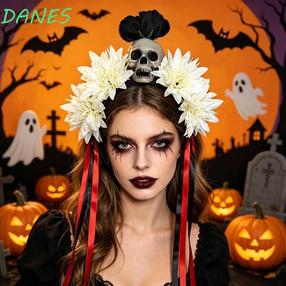 FRBFRB Halloween Băng Đô, Hoa Hồng Đáng Sợ Halloween Đầu Lâu Băng Đô, Mũ Đội Đầu Hoa Mô Phỏng Màu Tr