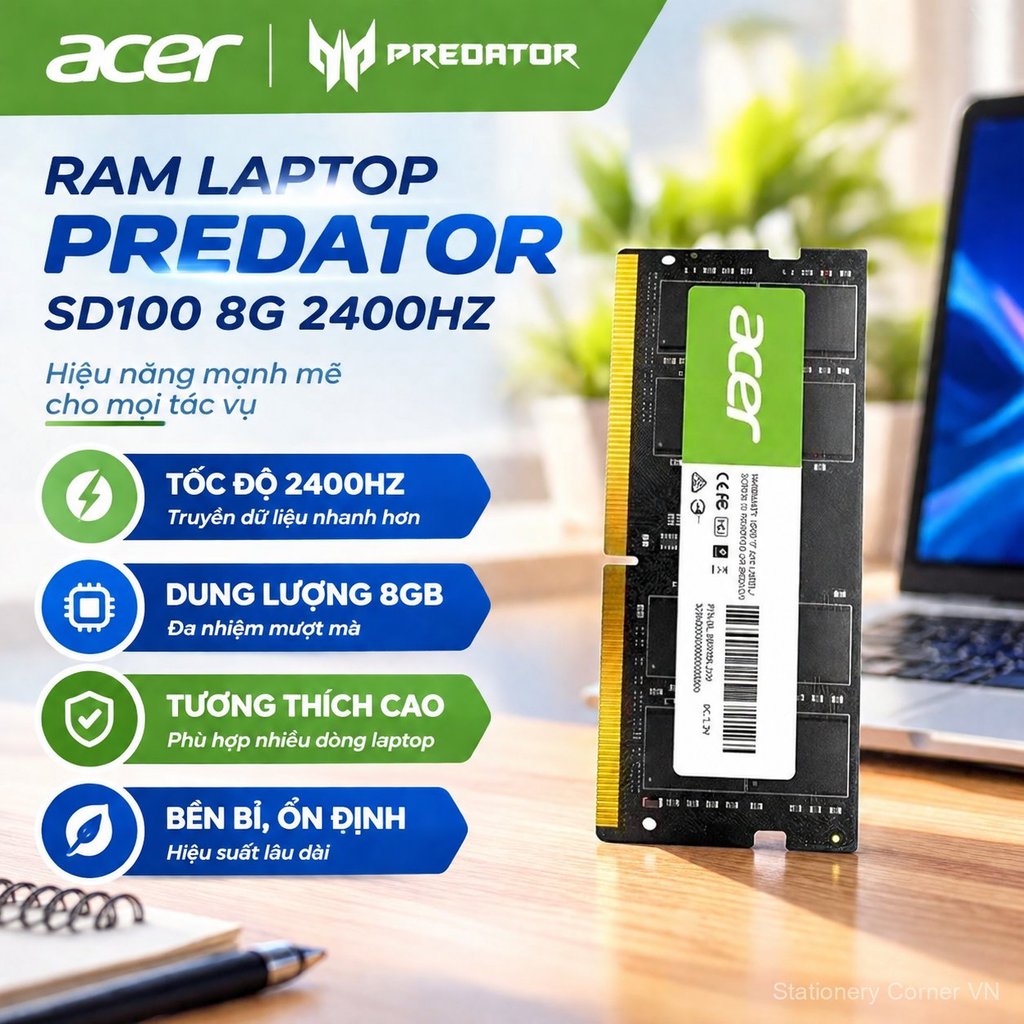 RAM laptop Predator SD100 8GB DDR4 2400MHz, hiệu năng cao, ổn định, bền bỉ