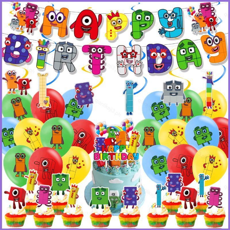 QL3 Numberblocks chủ đề trẻ em trang trí tiệc sinh nhật biểu ngữ bánh topper bóng bay bộ cung cấp