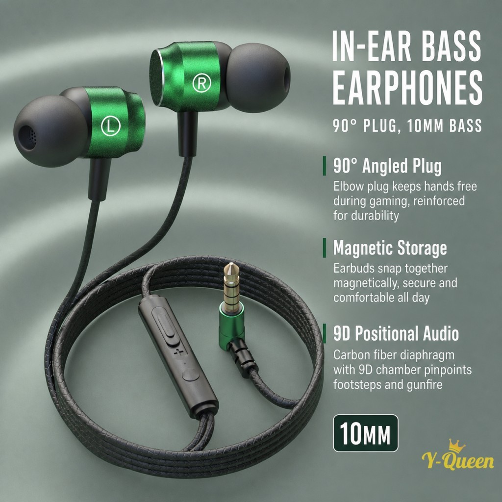 Tai nghe chơi game có dây trong tai 90 độ Khuỷu tay cắm 9D Âm thanh vòm HD Mic Bass nặng