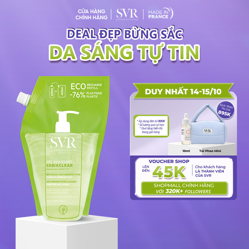 Gel rửa mặt cho da dầu mụn, không chứa xà phòng SVR Sebiaclear Gel Moussant Refill 400ML