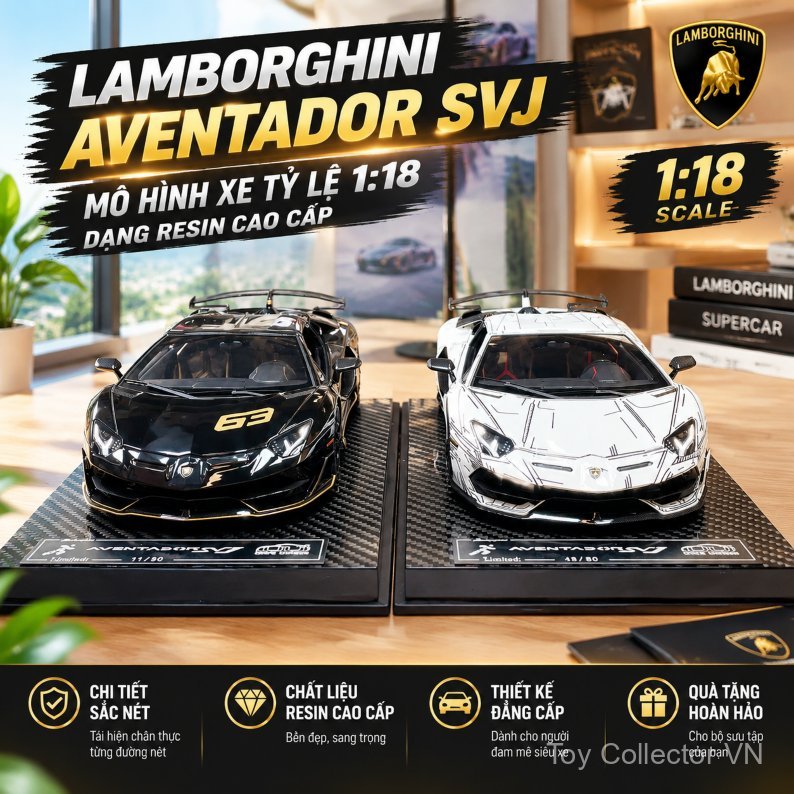 Mô hình xe Lamborghini Aventador SVJ mui trần UU 1:18 nhựa resin sưu tầm cao cấp