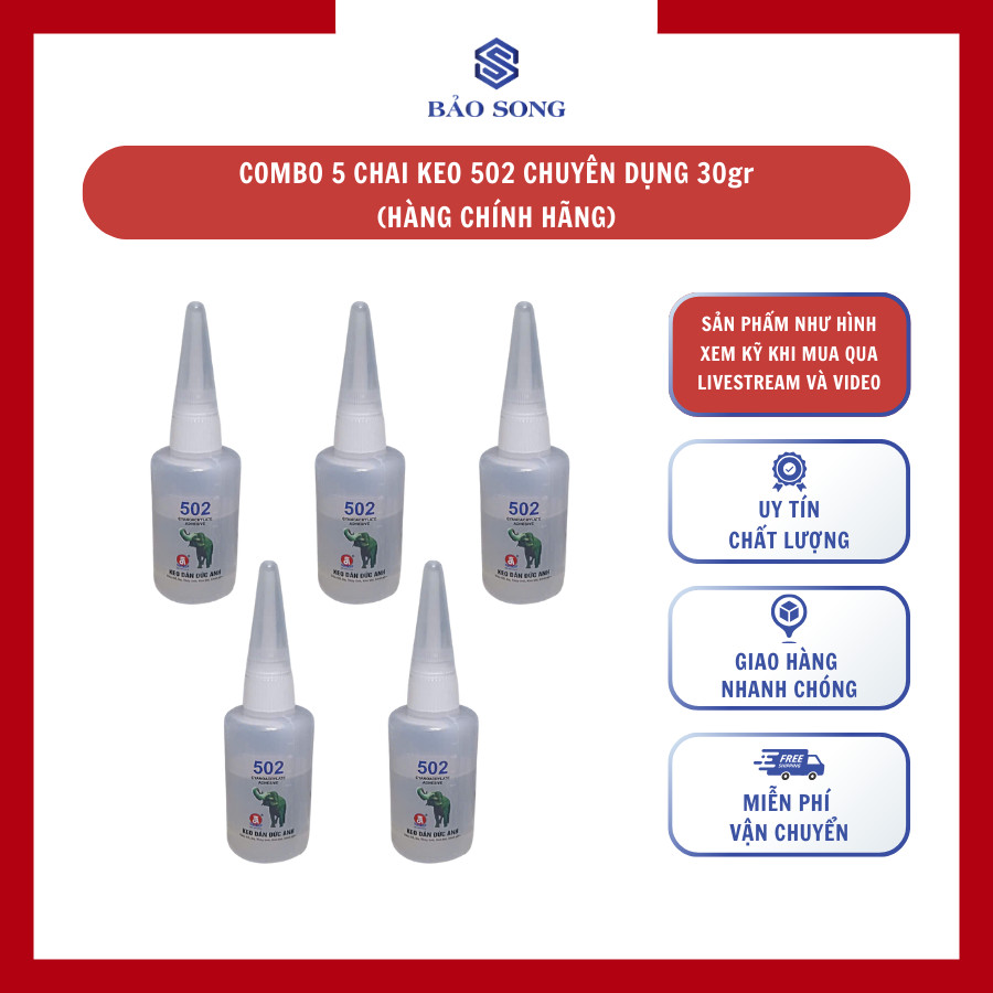 [GIÁ SỈ] Combo 5 chai keo 502 chuyên dụng 30gr, keo dán sắt chai to, keo con voi chính hãng, có bán 