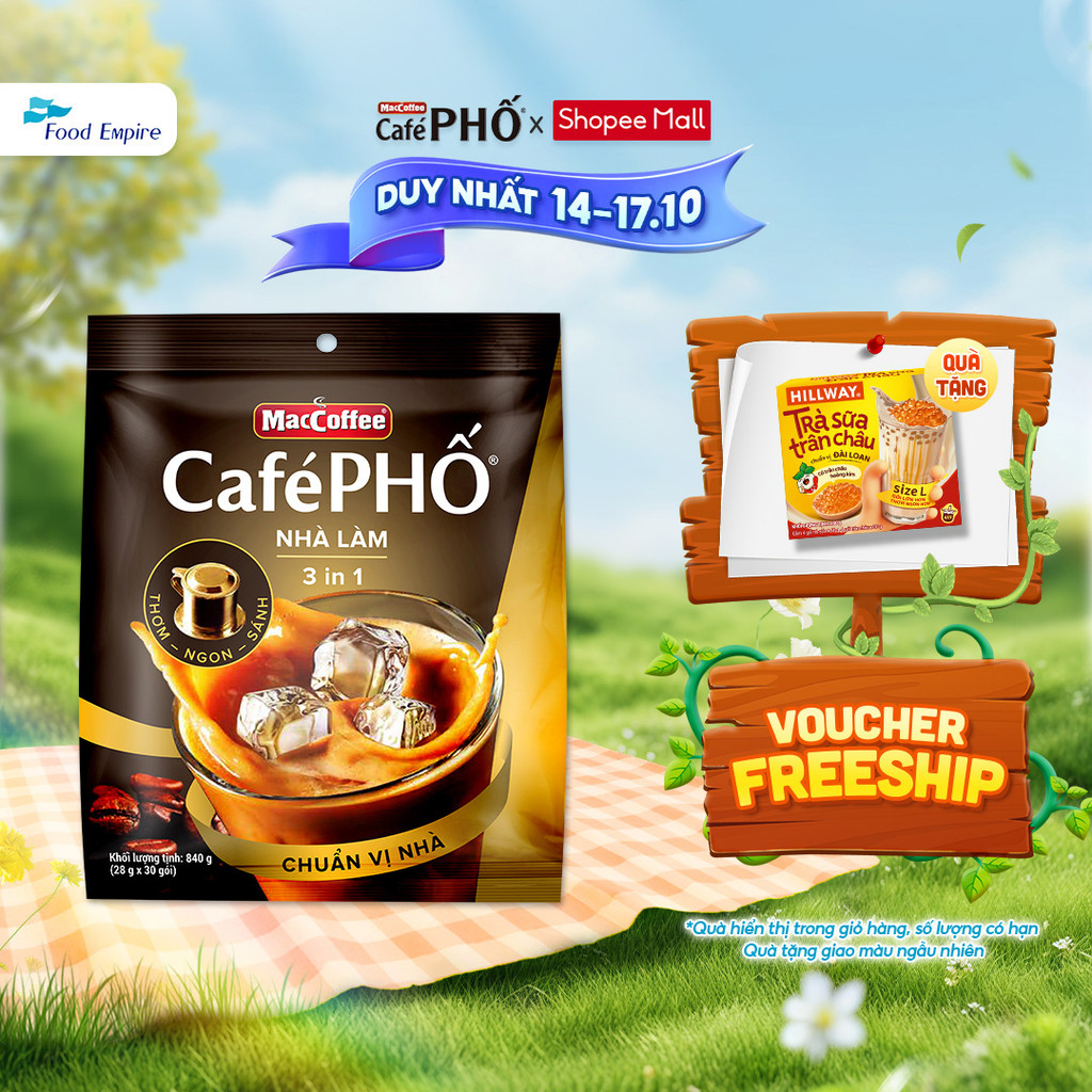 Túi cà phê Cafe Phố Maccoffee Sữa Đá Nhà Làm (bịch 30 gói x 28g - date 2027)