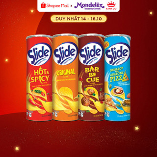 Bánh Lát Snack Khoai Tây Slide Vị Ngẫu Nhiên (Tự Nhiên, Thịt Nướng, Thơm Cay, Sò Điệp), Combo 4 Lon X 145G