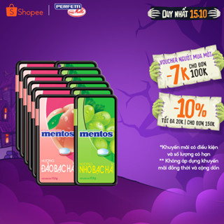 COMBO Kẹo ngậm không đường Mentos Hương Đào/Nho Bạc Hà (hộp nhựa) mang đến hơi thở tươi mát