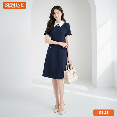 Đầm thiết kế BEMINE cổ đức có nắp túi dáng chữ A phù hợp đi làm-B121