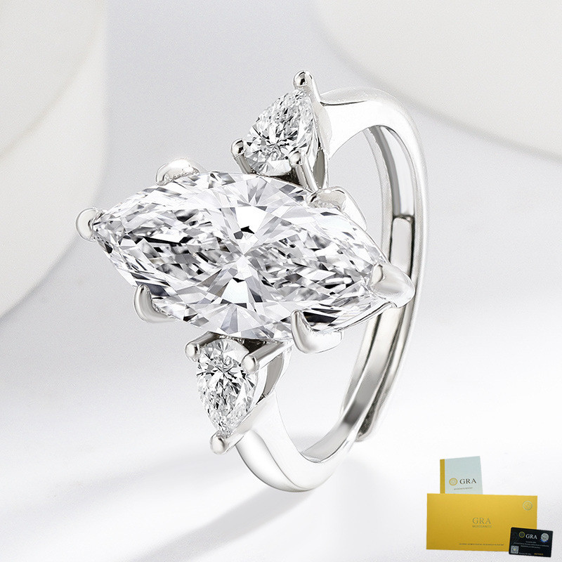 Nhẫn cưới thời trang hình Marquise với đá moissanite 8 carat, đính kim cương, có chứng nhận Gra.