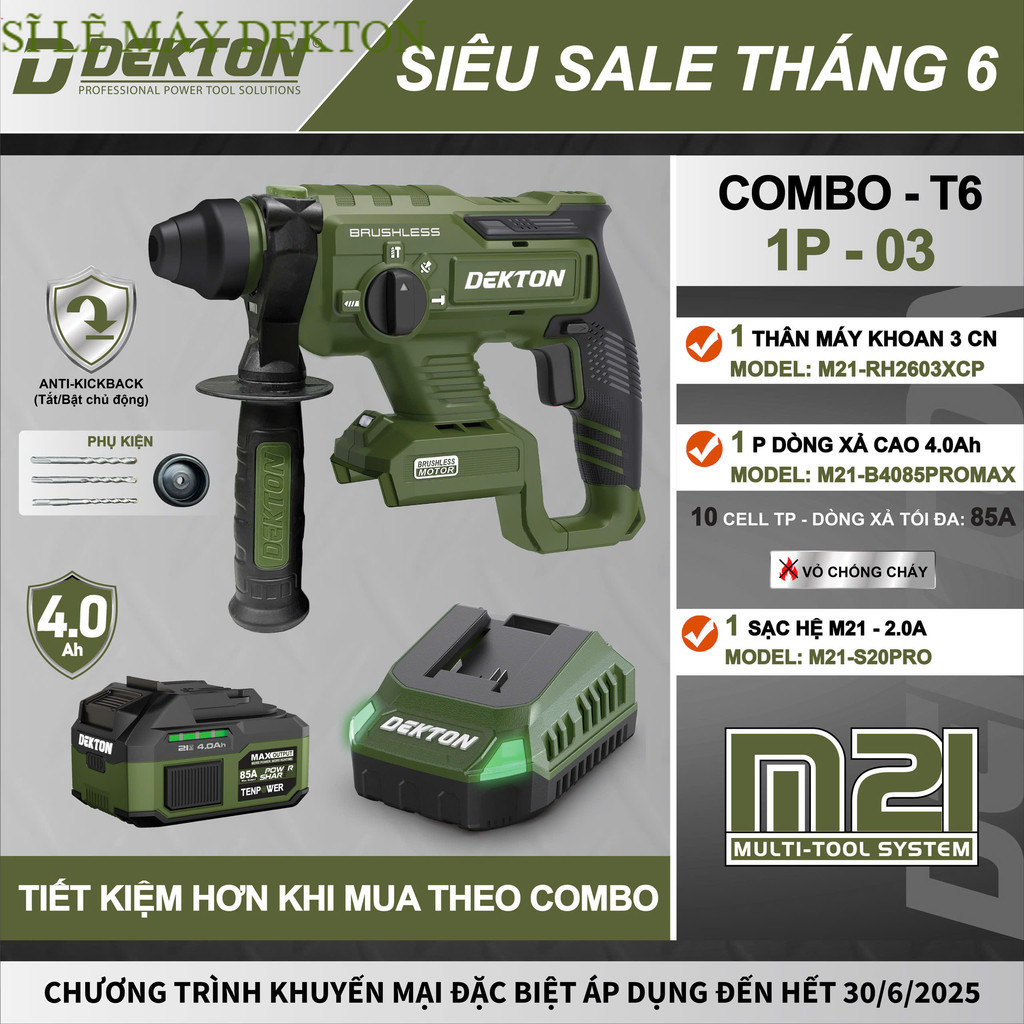 Máy khoan bê tông pin 3CN Dekton M21 RH2603CP OLIU Máy sĩ DEKTON