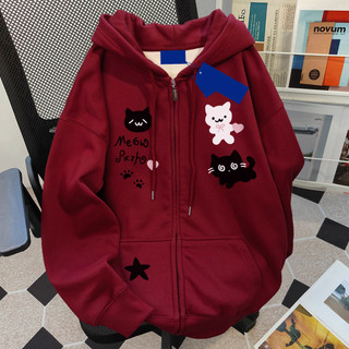  áo khoác hoodie zip nữ màu đỏ áo tay dài dễ thương noel local brand Salmo 