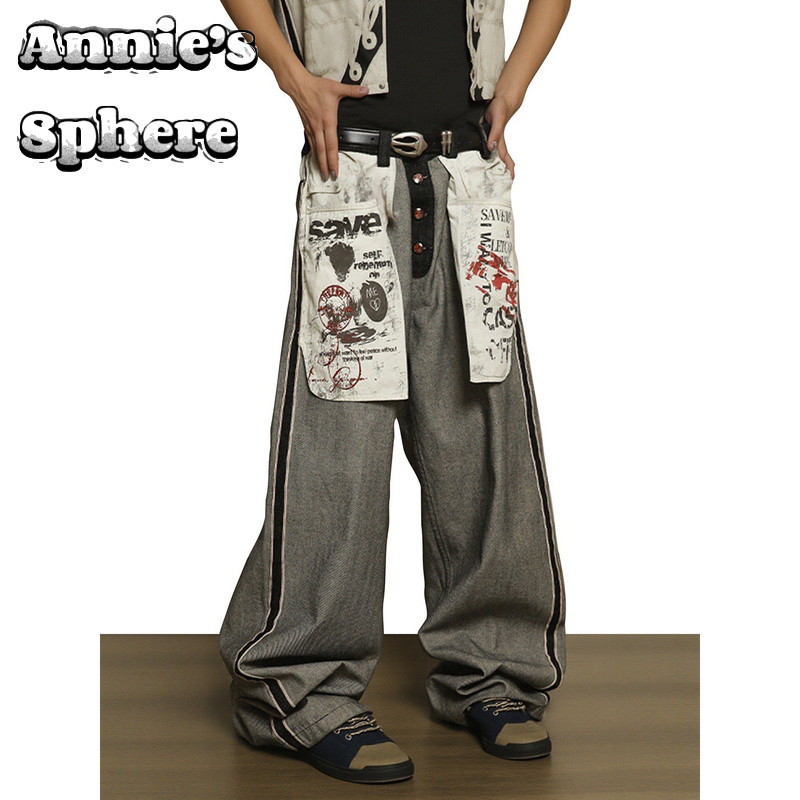 Quần Jeans Annie's Sphere phong cách Mỹ, ống đứng, túi lớn