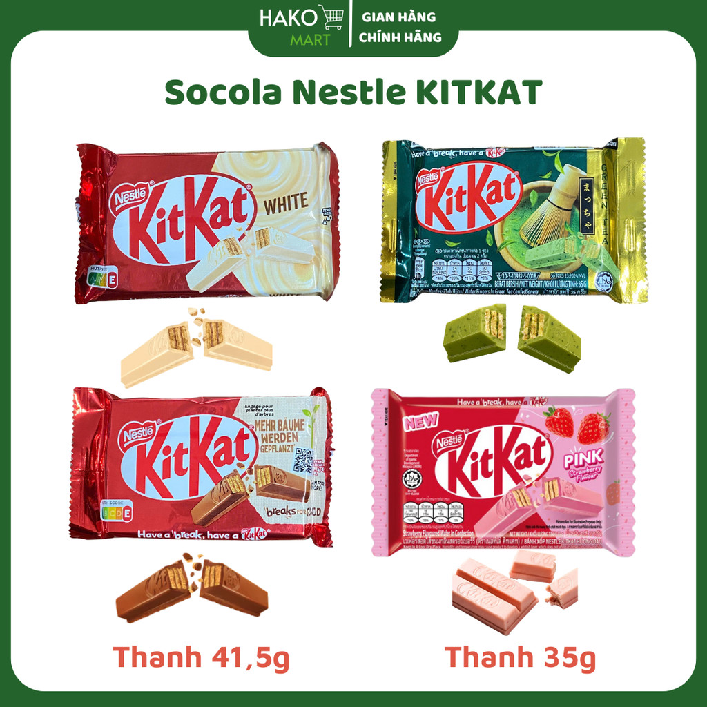 Bánh Socola KitKat Nestle Malaysia Nhiều Vị ( Socola, White, Dâu, Matcha ) Gói 35g-41,5g