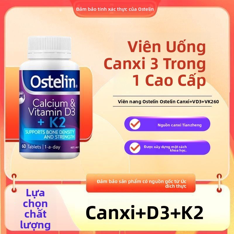 Viên uống Ostelin Calcium D3 K2 60v – 600mg canxi & D3 hỗ trợ xương, nhập khẩu Úc