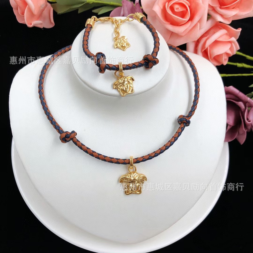 Medusa Beauty Portrait Luxury Leather Cord Pendant Versatile Fashion Necklace Bracelet for Women